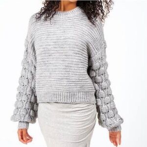 Francescas Gray Bubble Sleeve Knit Sweater